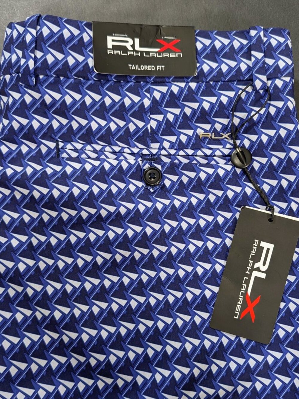 $115 RLX Ralph Lauren Performance Golf Shorts Size 34 Tailored Fit Geometric